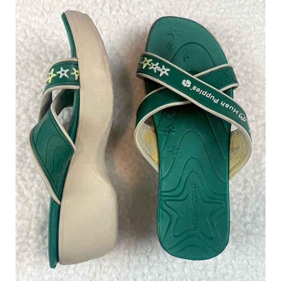 HUSH PUPPIES • Lollipop Green/White Criss-Cross Strappy Slip-On Wedge Sandals - Picture 8 of 16